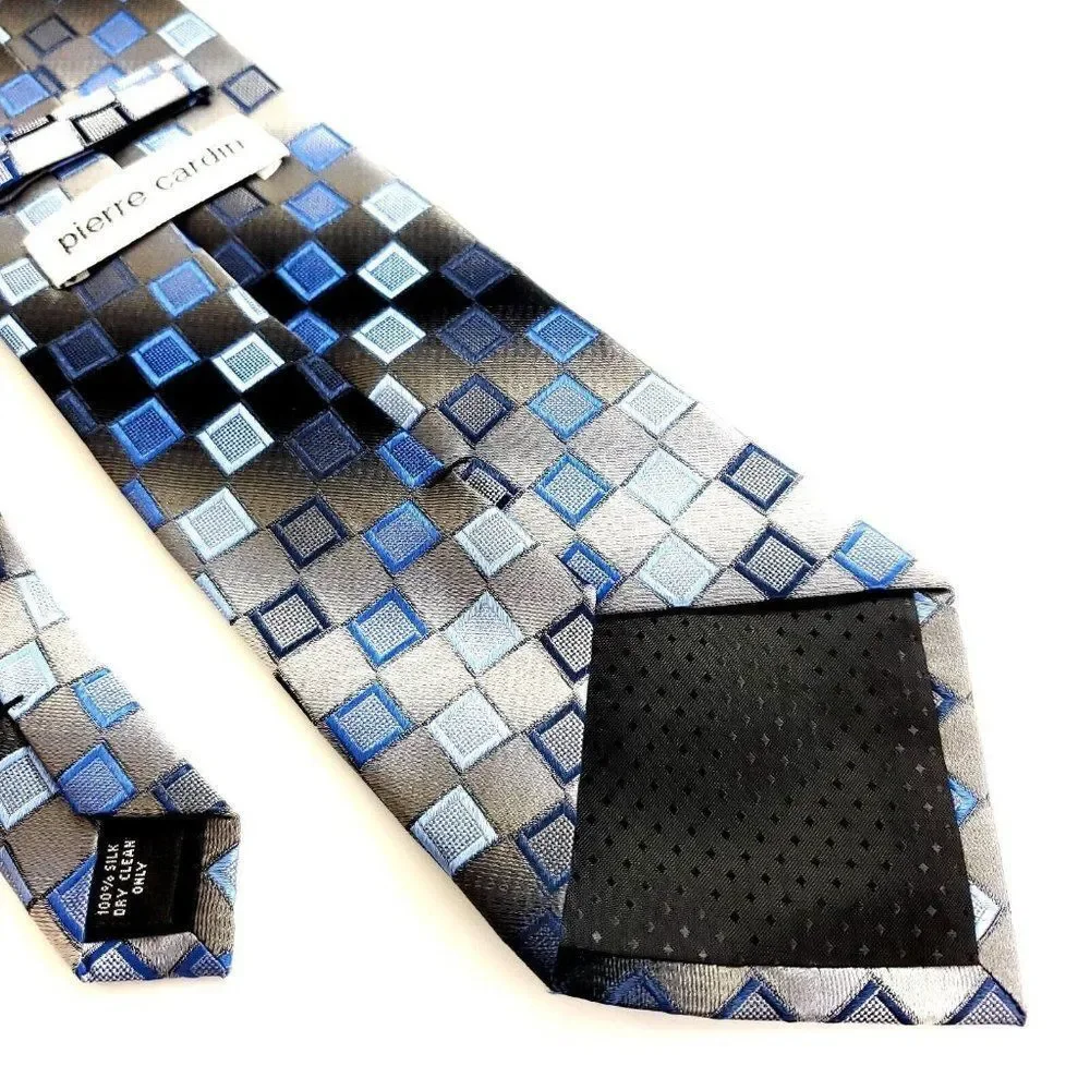 Pierre Cardin Beige Blue Woven Geometric Wide‎ Silk Tie